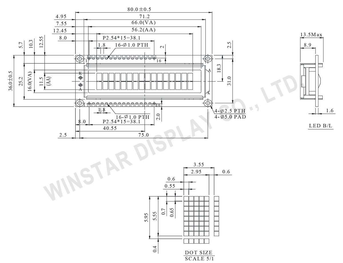 Wyświetlacz LCD 2x16 WinStar WDH0082