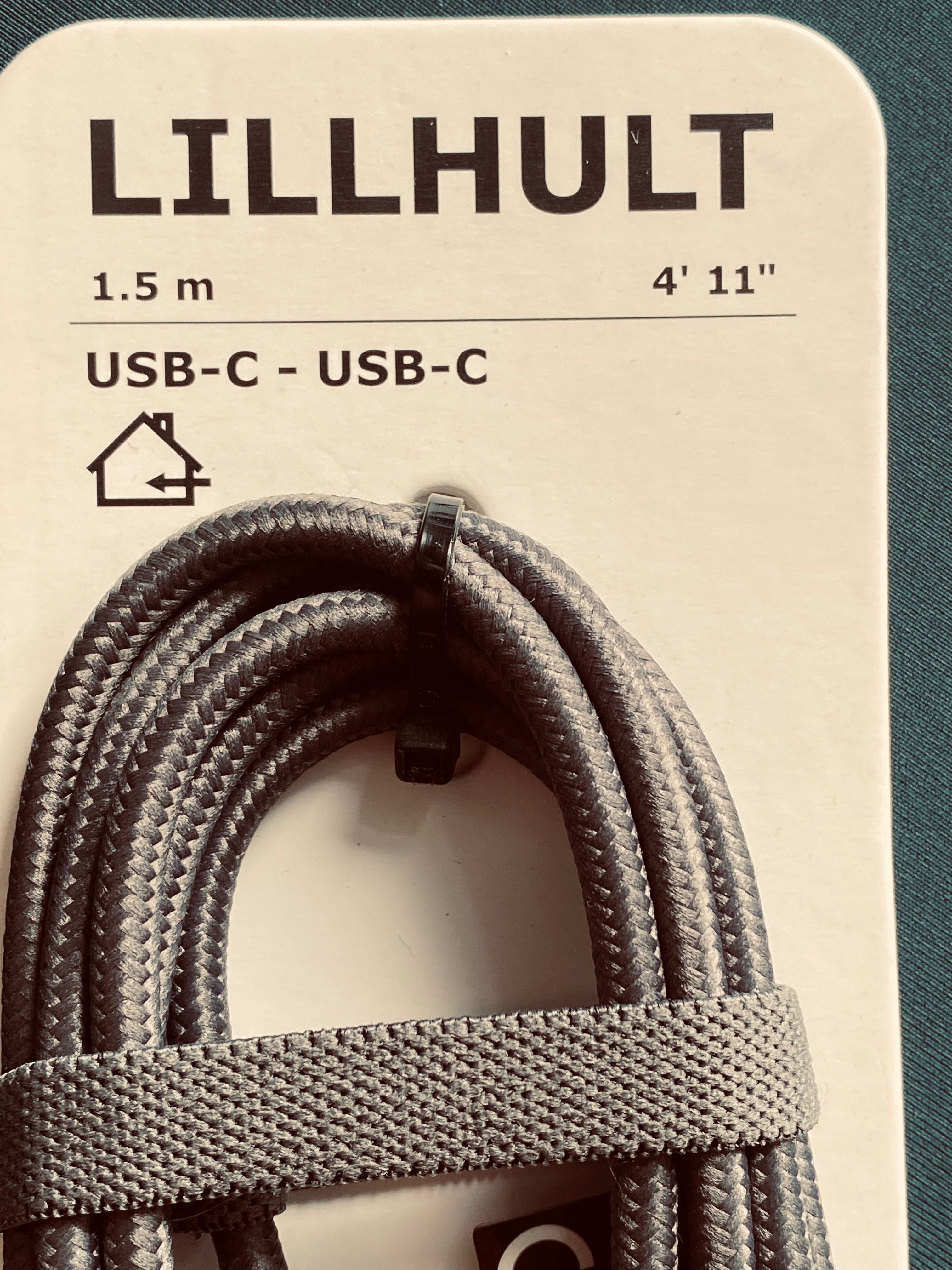 Kabel Lillhult Ikea USB-C do USB-C oplot materiałowy szary 1,5m Apple