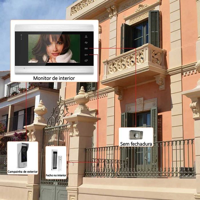 Vídeo Porteiro Tuya * S/ Fios * WiFi * Ecrã Tátil Cores * 2 Campainhas