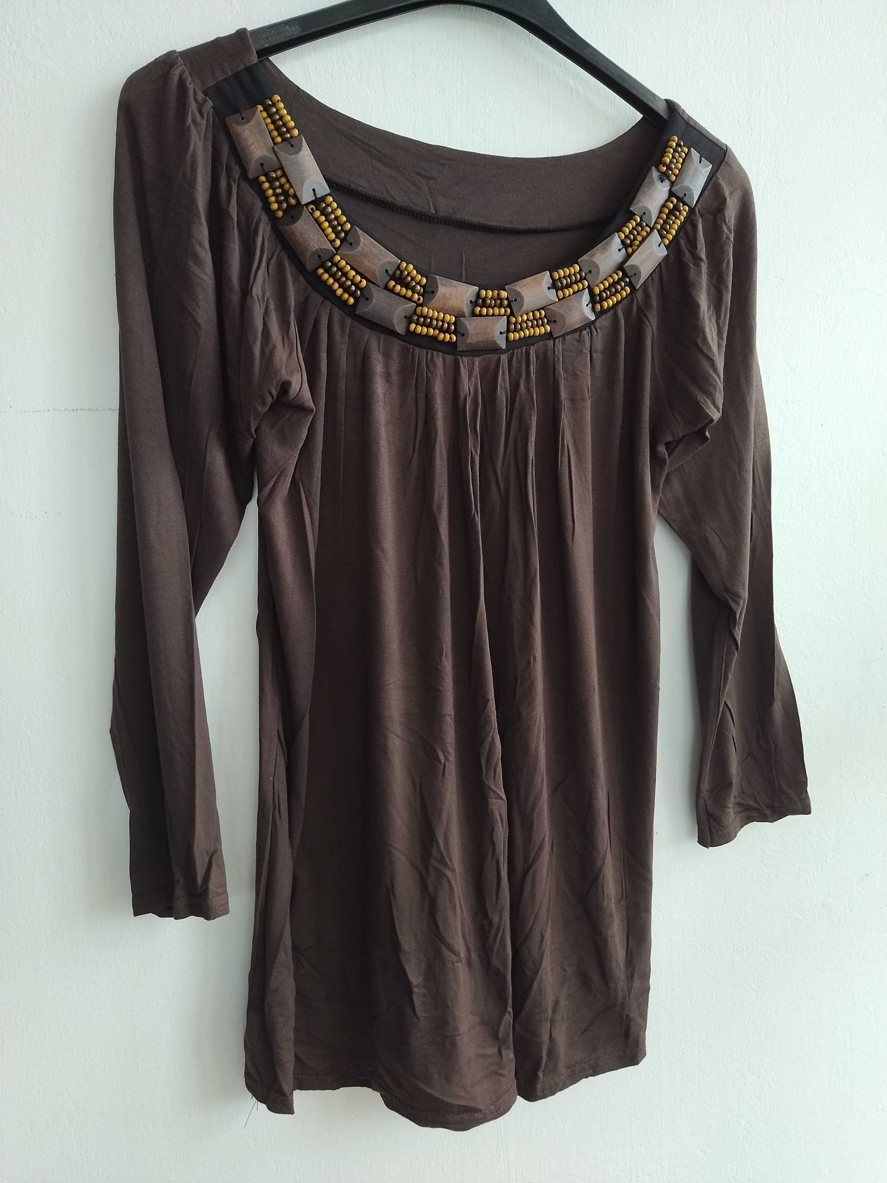 Túnica /  Camisola castanha estilo étnico - Tamanho L