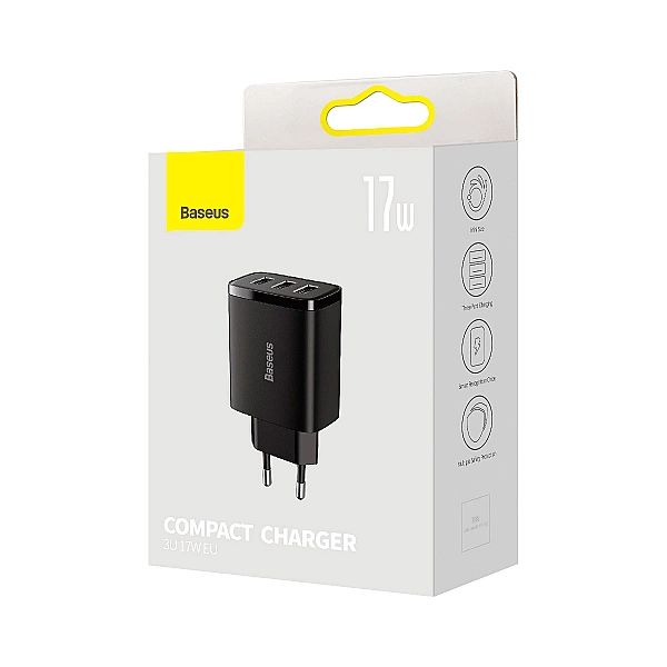 Baseus Compact ładowarka sieciowa 3x USB 17W czarny (CCXJ)