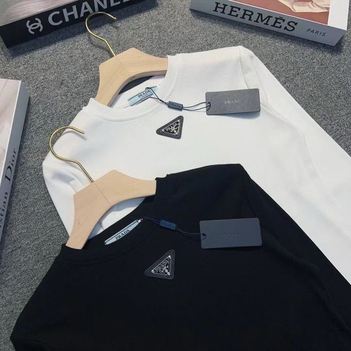 Лонгслів лонг в рубчик чорний білий Прада Prada S M L XL