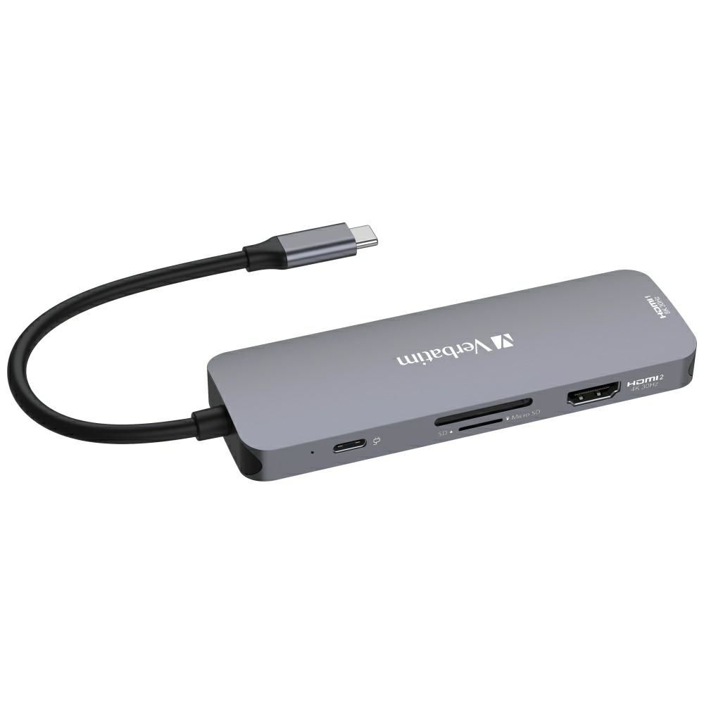 Verbatim Adapter Hub USB-C - 2xHDMI/     3xUSB-A/SD/microSD/USB-C alu