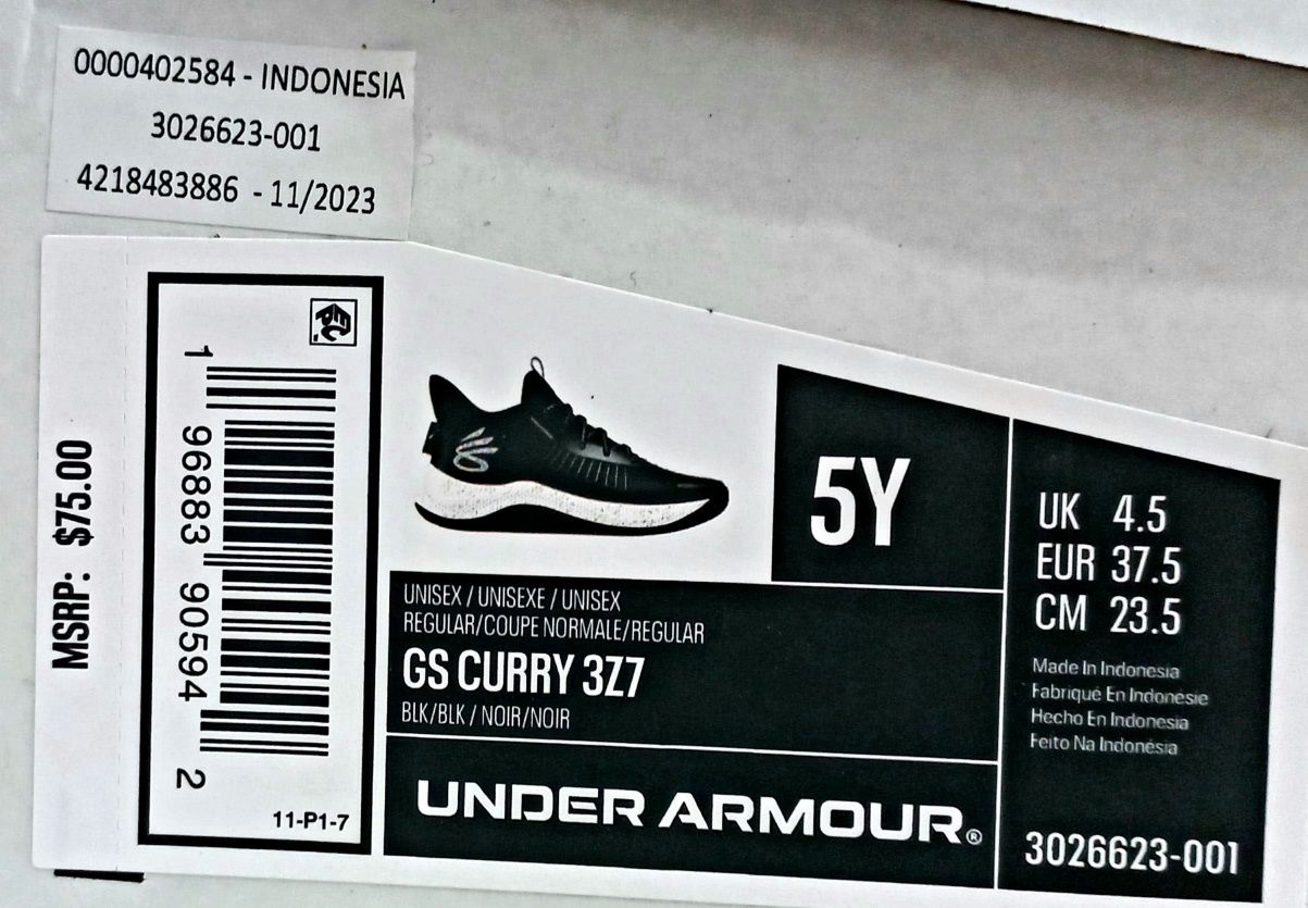 Buty czarne, Under Armour GS Curry 3Z7, rozmiar 37,5 ,23,5 wkładka