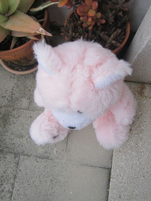 Urso de Peluche Rosa e Branco 42 cm de comprimento