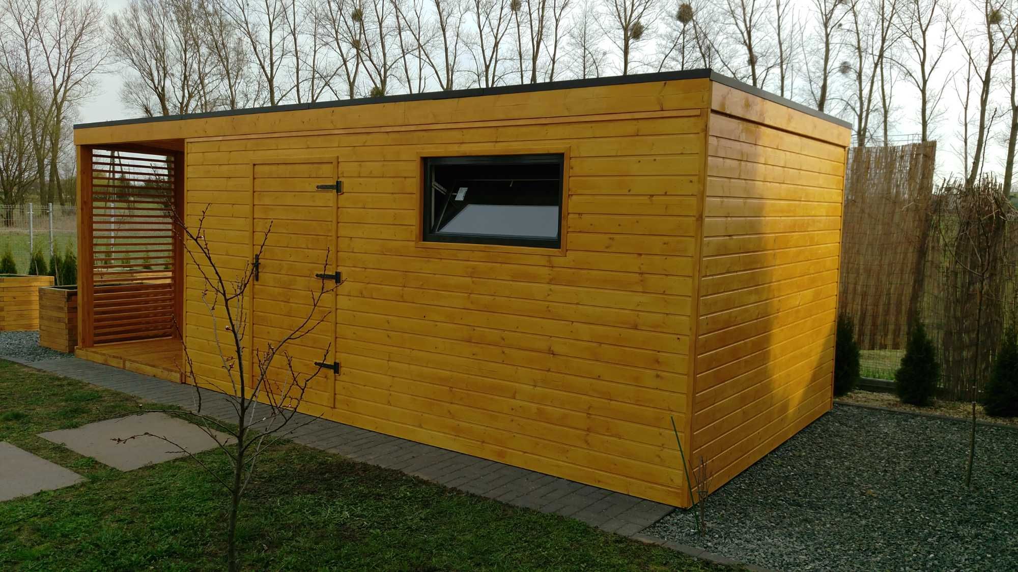 Domek narzędziowy - Alex 7 m x 3 m z drewutnia i podłogą