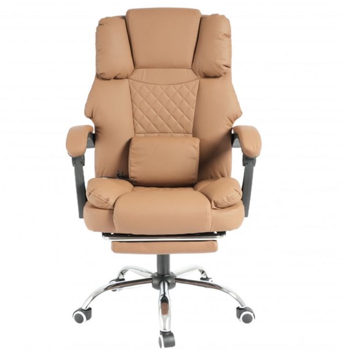 Fotel obrotowy biurowy PRESTIGE masaż USB podnóżek ecoskóra cappuccino