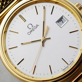 OMEGA zegarek męski LITE ZŁOTO 18K / 750 vintage cal. 1430 SZAFIR 1991