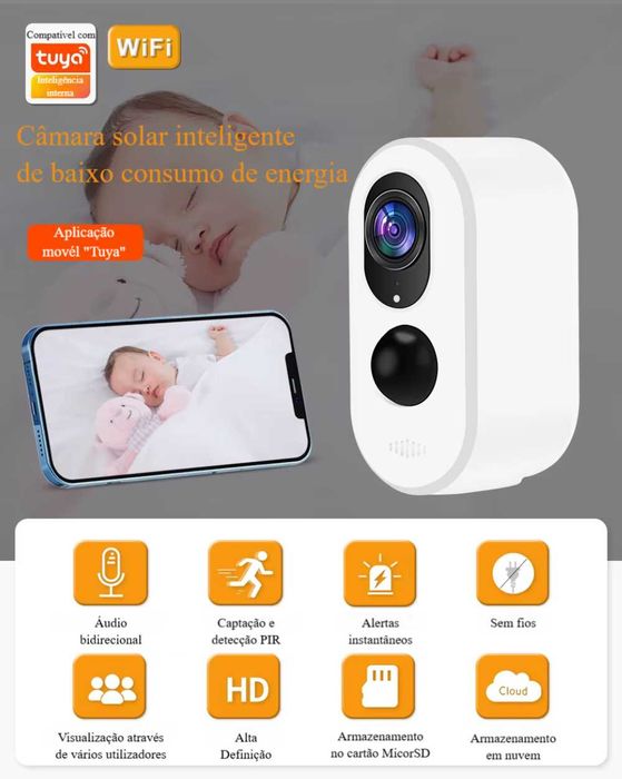 Câmara‼️WiFi‼️ Solar ‼️Tuya‼️FullHD‼️IP66‼️ Bateria Recarregável