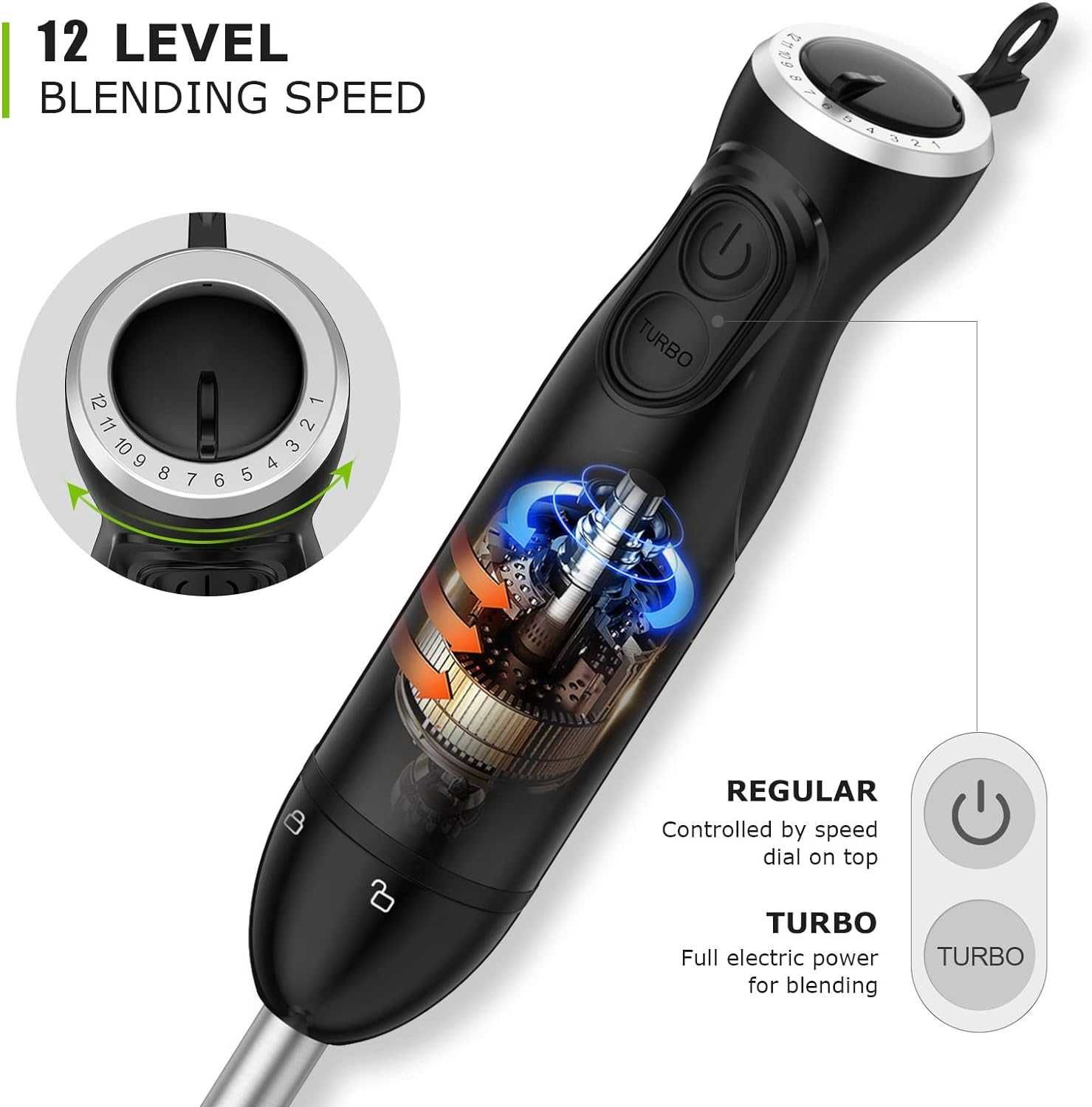 Bonsenkitchen Blender ręczny, 1000 W, stal nierdzewna, reg. prędkości