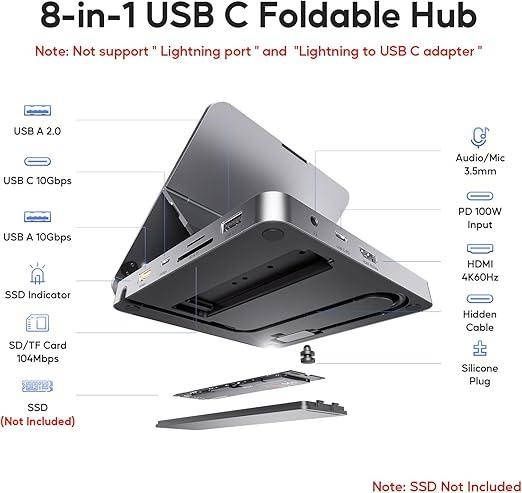 Док-станція PULWTOP 9 в 1 для iPad з корпусом для SSD, 100W