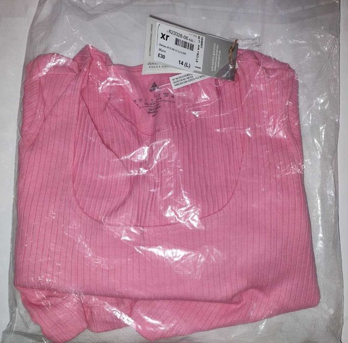 Prążkowana koszulka adidas z długimi rękawami L różowa