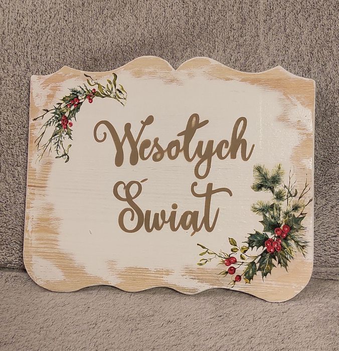 ,,Wesołych Świąt,, drewniana świąteczna tabliczka rekwizyt foto