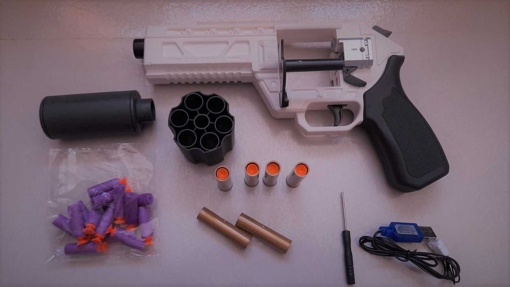 Пистолет детский, мягкие пульки, на гильзах, револьвер, аккумулятор