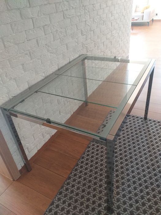 Stół  rozkładany - metal, hartowane szkło