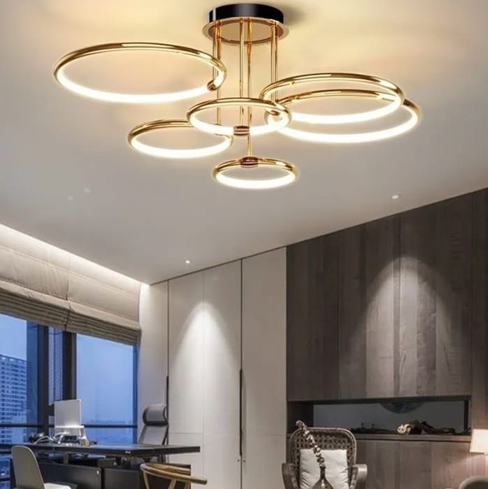 Nowoczesny żyrandol LED z pierścieniami⁹ – lampa sufitowa z geometrycz