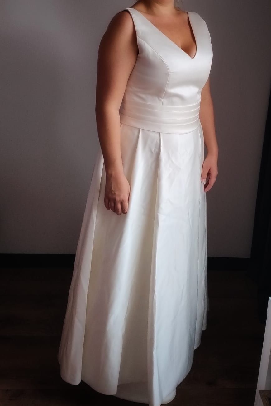 Suknia ślubna wiązana ecru satynowa klasyczna 40 42 herm's bridal