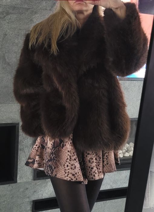 Nowe czekoladowe viralowe brązowe sztuczne futerko damskie M