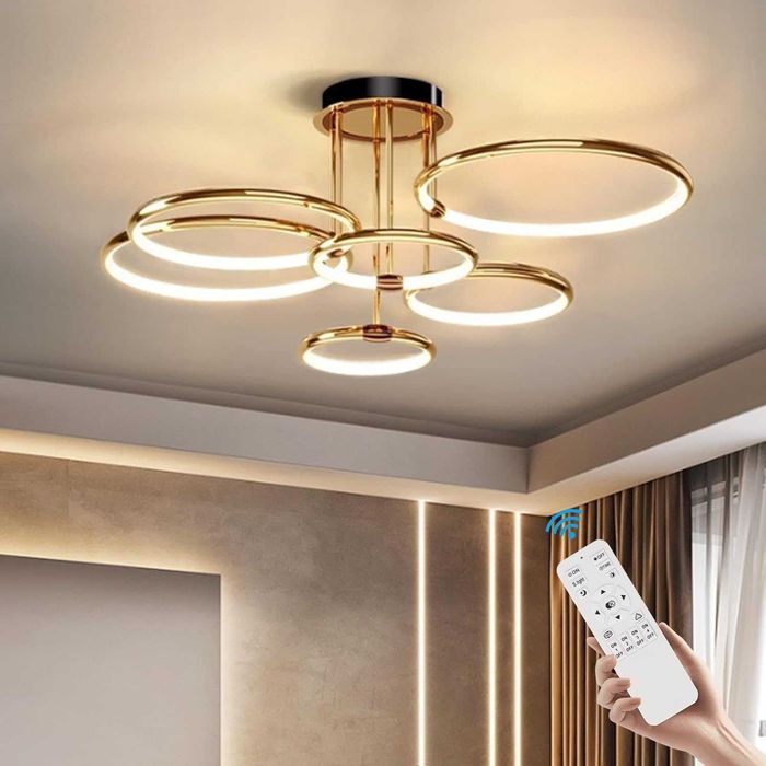 Lampa sufitowa LED EIDEARAY 6 pierścieni złota z pilotem