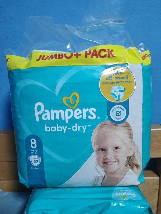 Pieluchy pampers baby dry 8 52szt nowy wzor , paczka nr 2