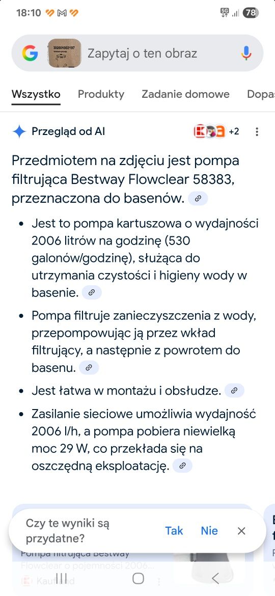 Pompa basenowa  bestway 2tys litrów/h