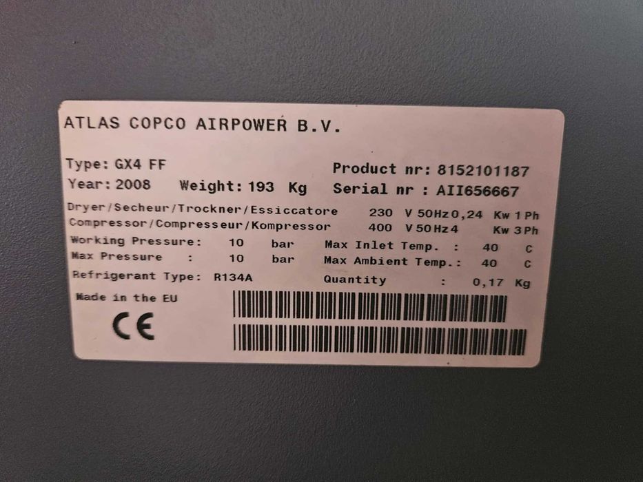 Sprężarka śrubowa Atlas Copco GX4FF TM200 kompresor