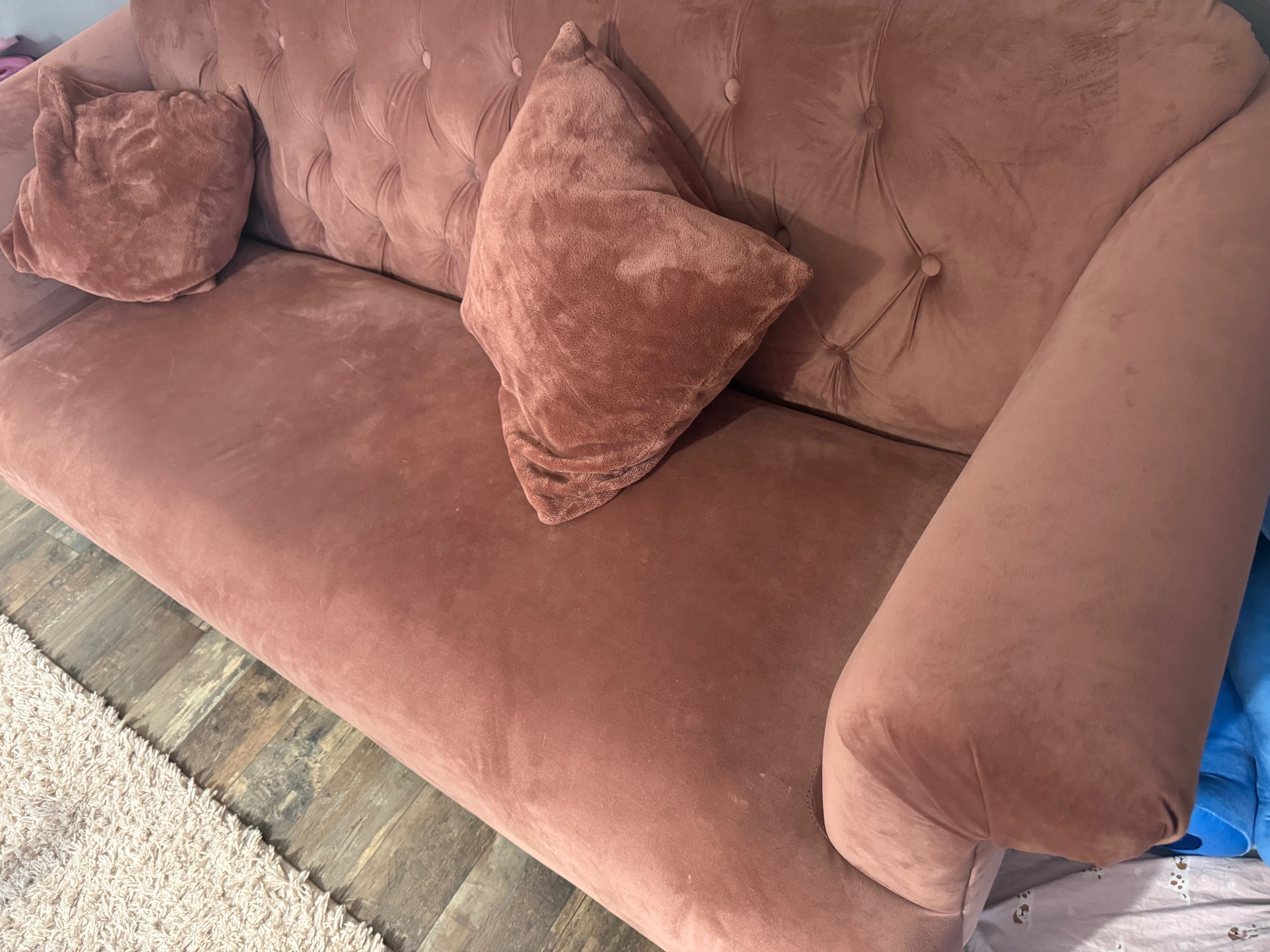 Sofa welur pudrowy róż jak nowa