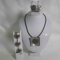 Komplet srebrny kolczyki, naszyjnik i bransoletka artystyczna
