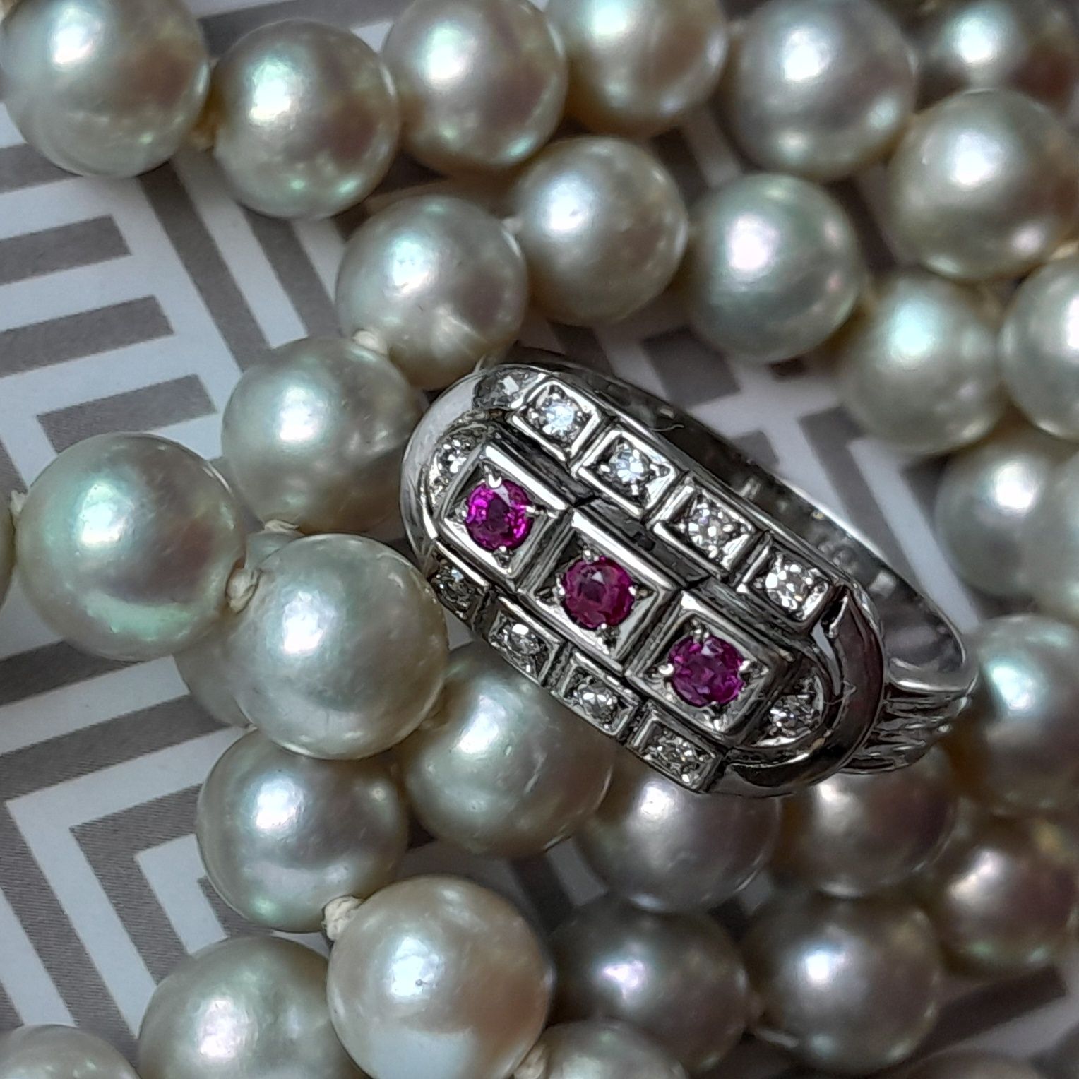 R.16 Pierścionek 4.7g Art Deco Rubiny Diamenty Złoto 585