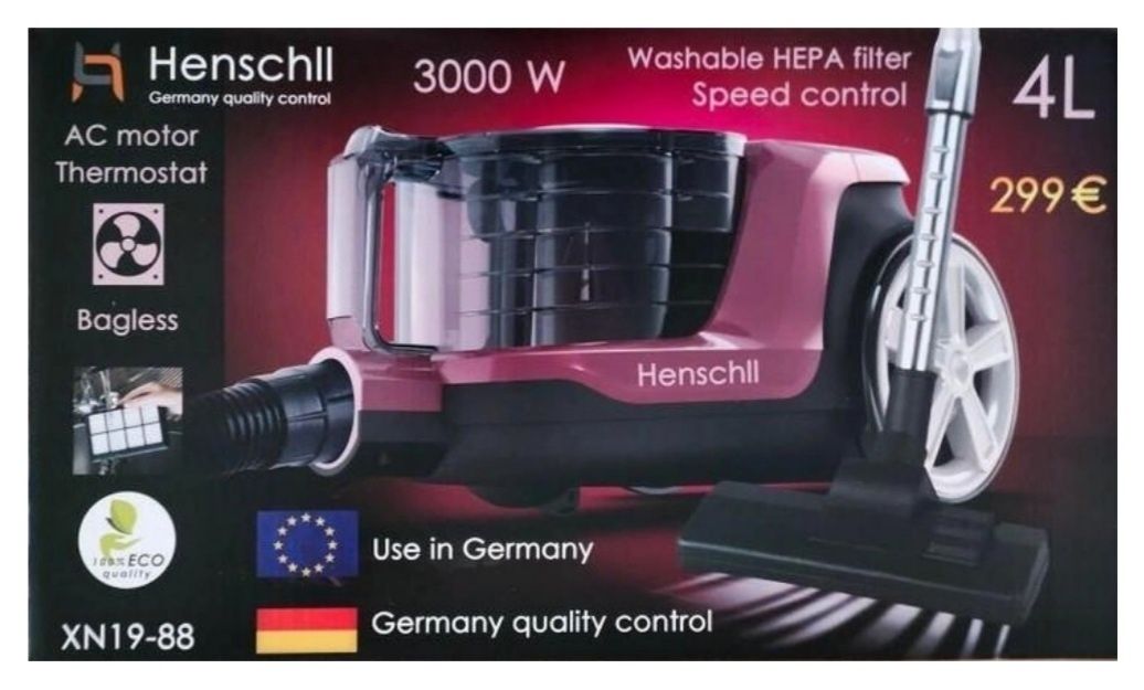 Пылесос 8 Henschll XN19-88, колбовый, 4L - 3000W  .