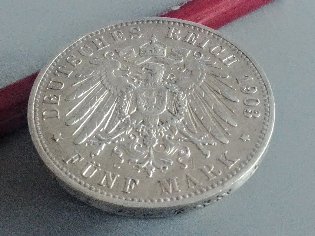 5 Marek 1903 A Wilhelm II Ag ładna