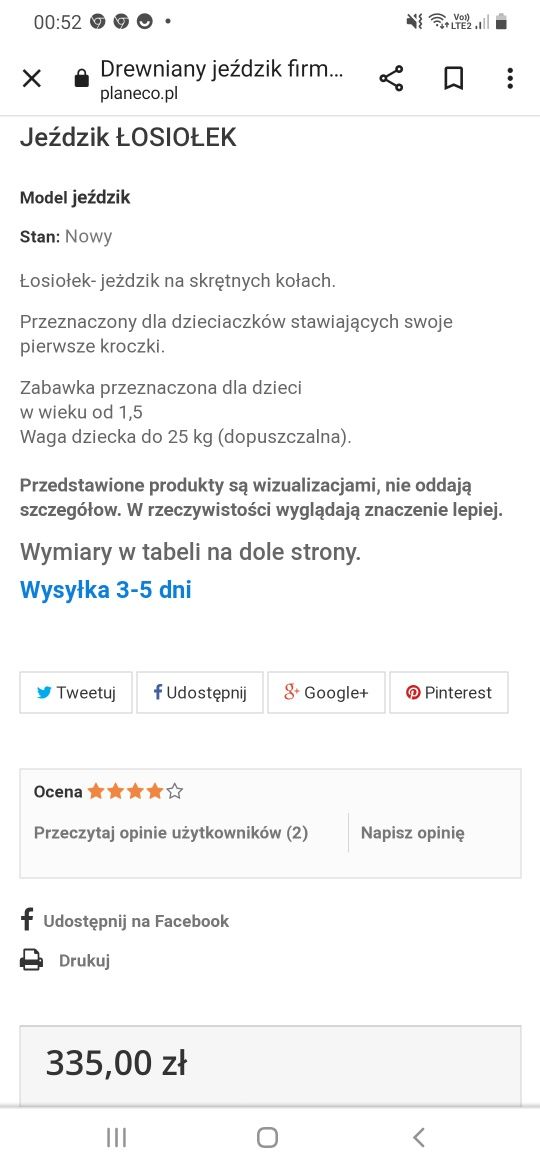 Drewniany jeździk konik łoś Planeco, zabawka dla dziecka.