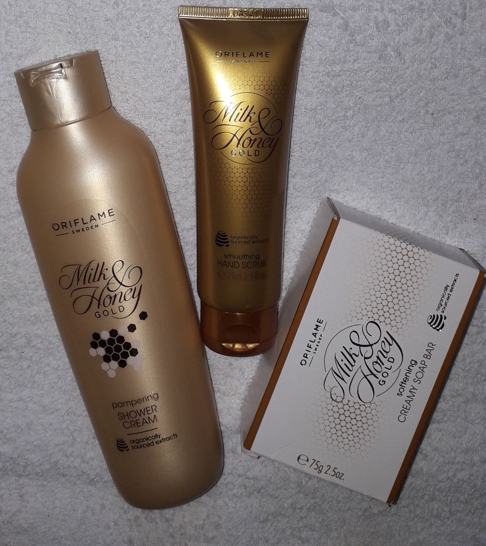 Kremowy żel pod prysznic,  mydło, scrub milk&hondy Gold Oriflame
