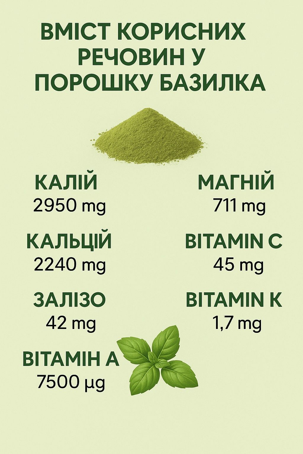 Порошок базиліка, 100%натуральний, для страв, чаю та здоров’я