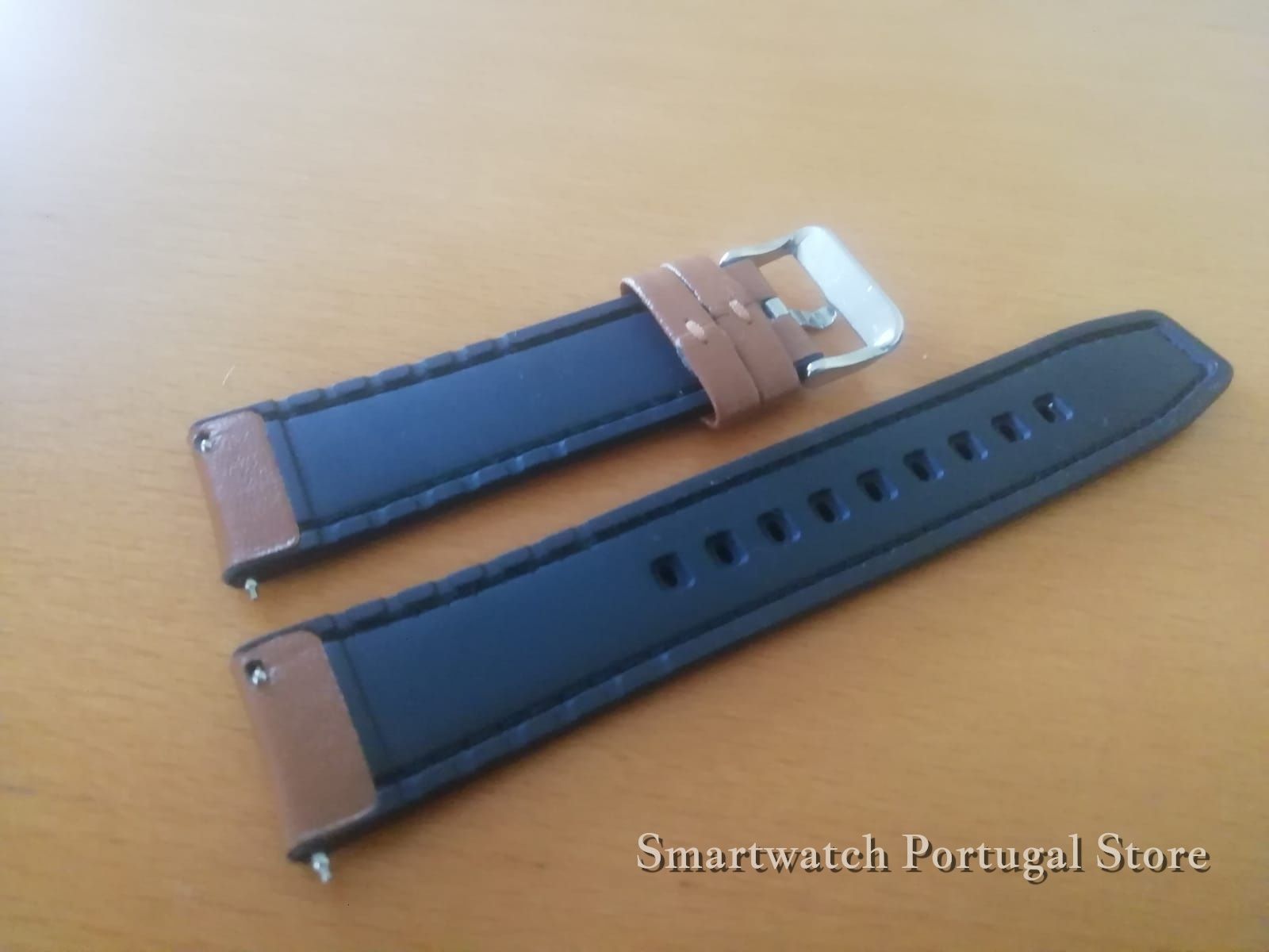 Bracelete 22mm em Couro/Pele e silicone  : Castanha