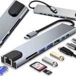 Hub USB-C 8w1: PD 100W HDMI, RJ45, 2xUSB-A, USB-C, czytnik kart  06331