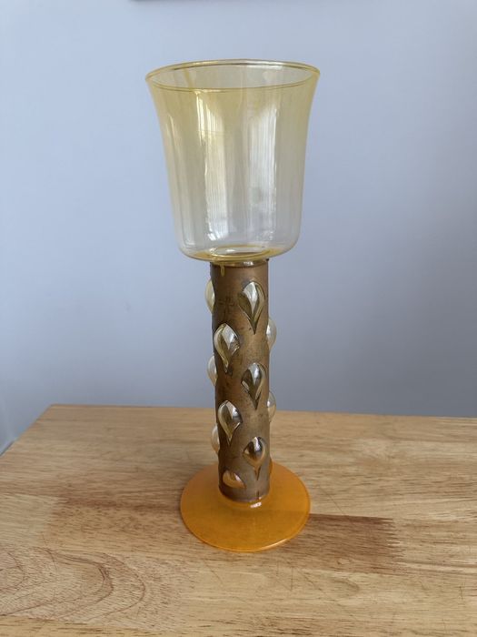 Kielichowy świecznik. Szkło + mosiądz.