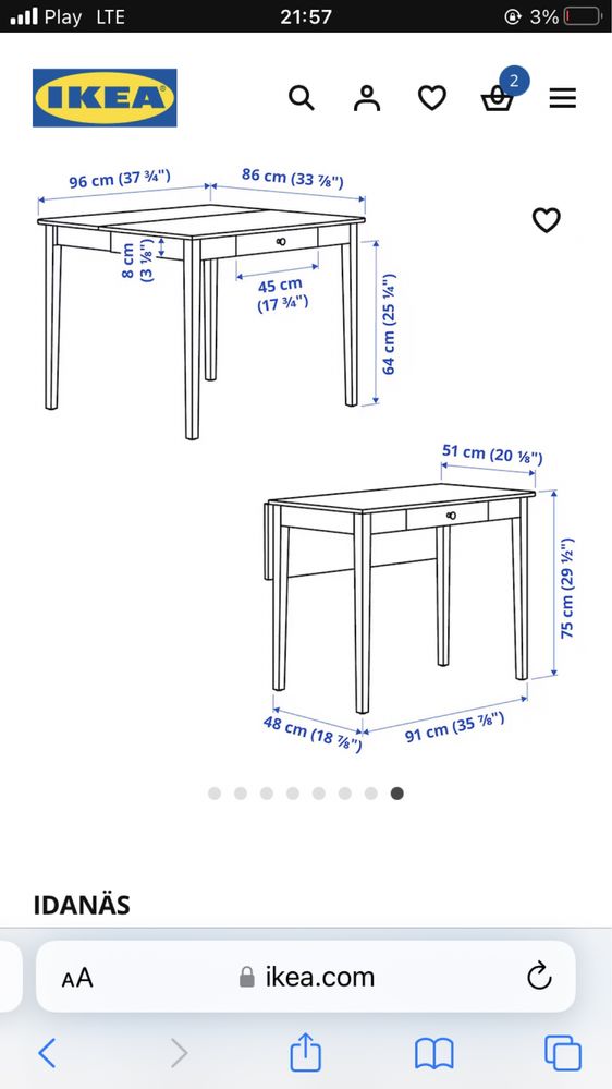 Stół rozkładany Idanäs Ikea z szufladą biurko toaletka