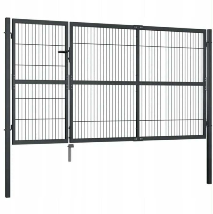 Brama wjazdowa dwuskrzydłowa , przesuwna wypełnenie panelem , palisada