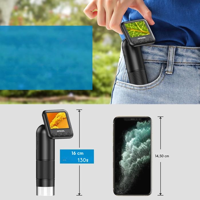 Przenośny Mikroskop Cyfrowy 800x Ekran LCD Oświetlenie LED karta SD