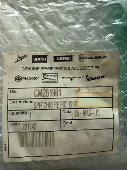 Vespa 125cc Primavera, espelhos retrovisores