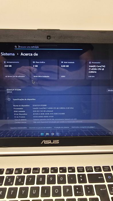 Portatil Asus i7, 8Gb RAM, GPU Nvidia, SSD 240Gb