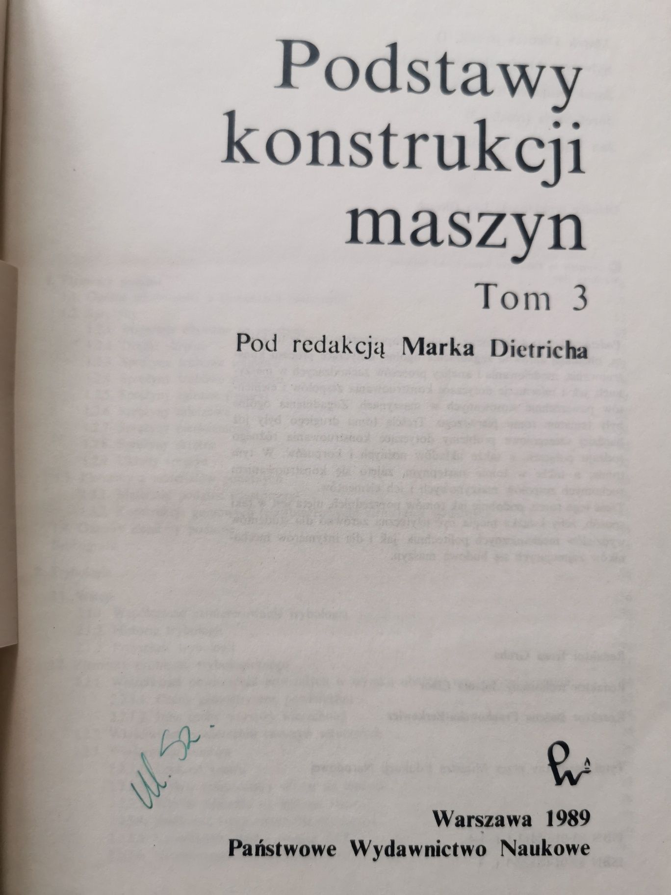 książka Podstawy konstrukcji maszyn. Tom 3  prof. J. Dietrich