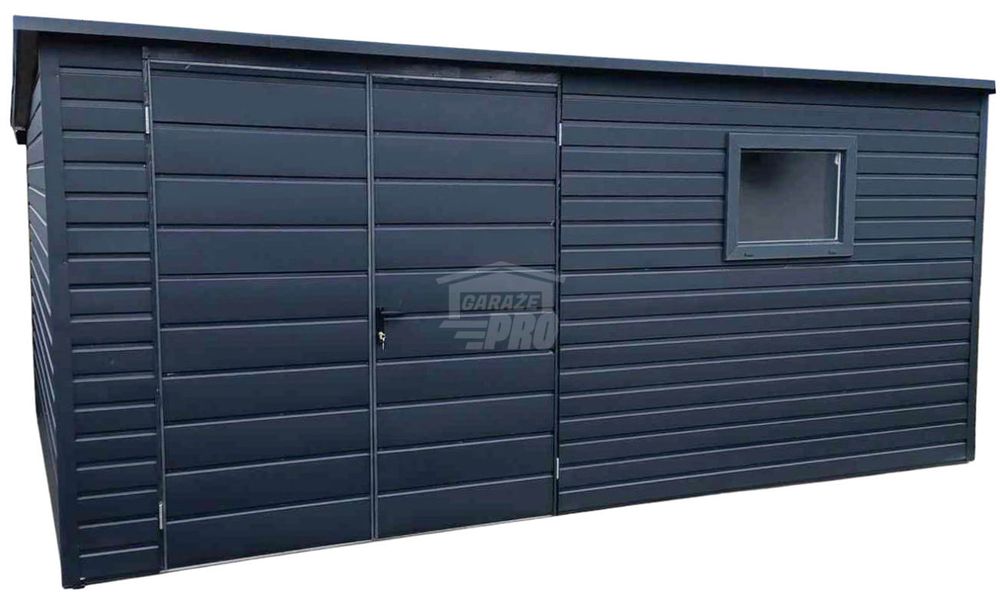 Schowek domek ogrodowy 5x3m Brama dwuskrzydłowa okno dach GP517