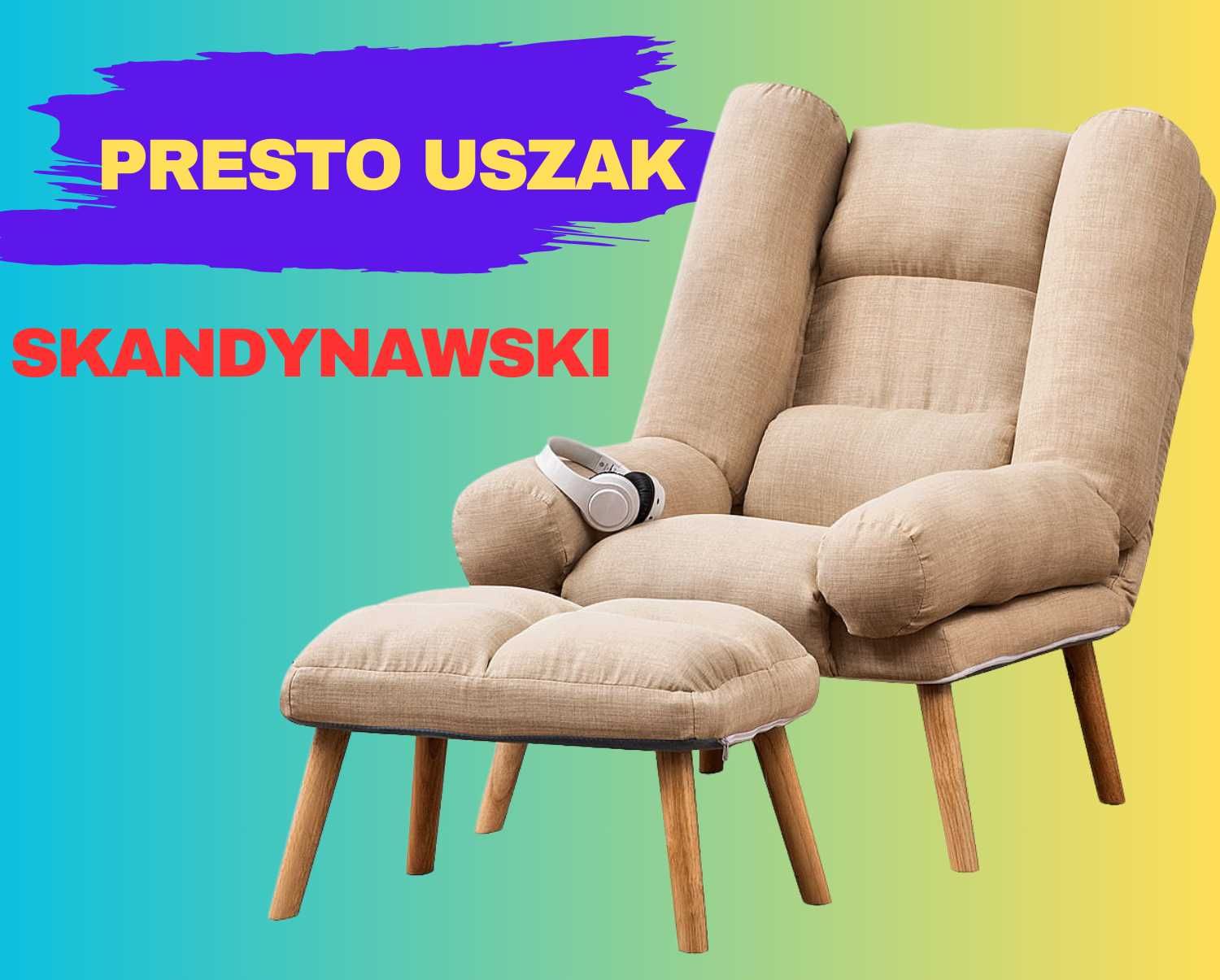 Fotel do salonu styl skandynawski Uszak Beige