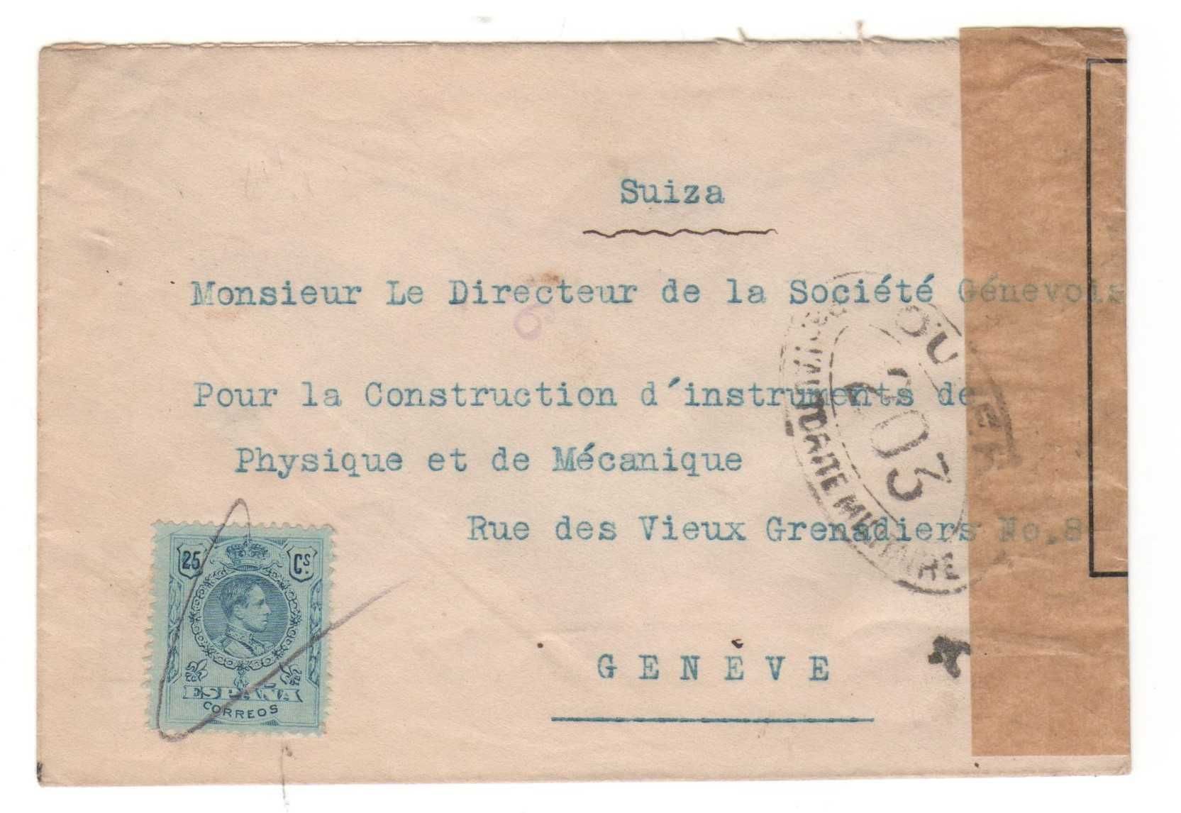 Carta censurada em França (Lyon), durante a Primeira Guerra Mundial