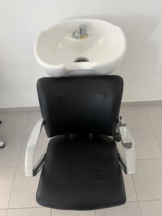 Rampa de lavagem com massagem + cadeiras de cabeleireiro + carrinho