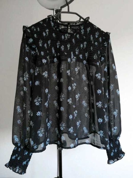 Mgiełka bluzka w kwiaty transparentna prześwitująca xs s m