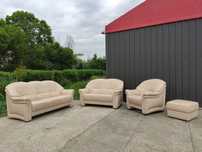 Sofa skórzana 3-osobowa+2-osobowa+fotel+pufa- skóra naturalna! Okazja