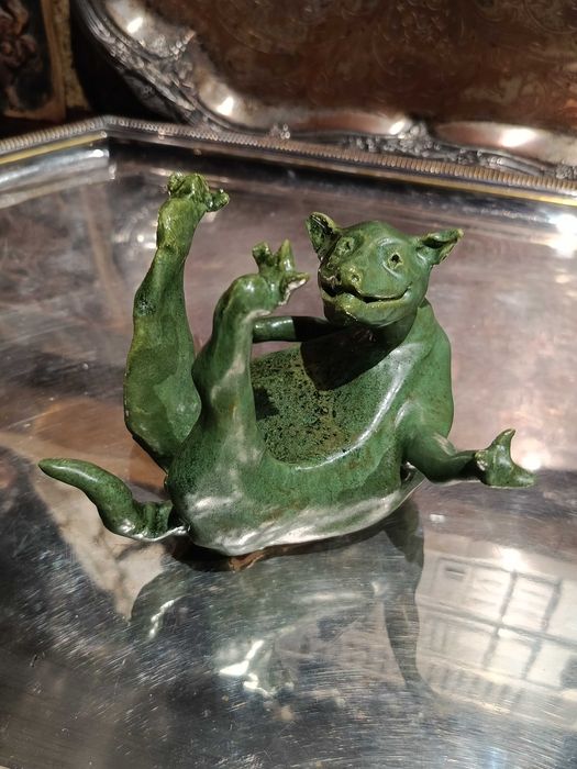 Escultura Gato Feliz Caldas da Rainha Assinada Vitor Pires 12 cm